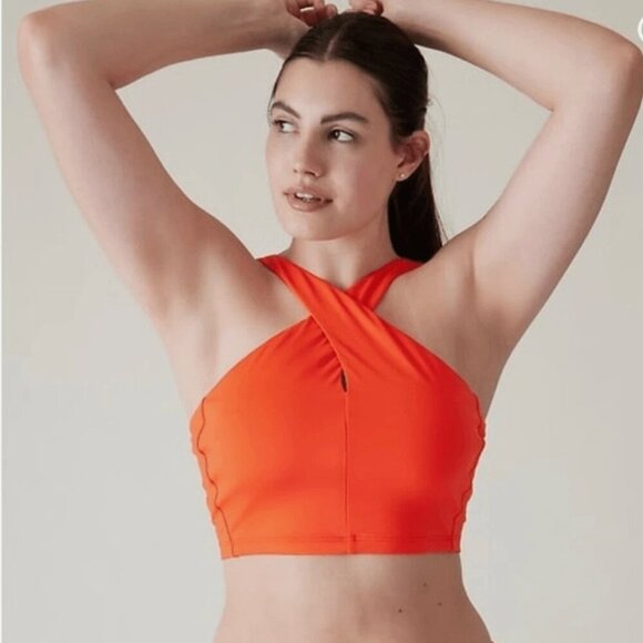 Athleta Crossed Bikini Top Size XXS  Vermillion Orange Cup A-C UPF Protection - Picture 1 of 11